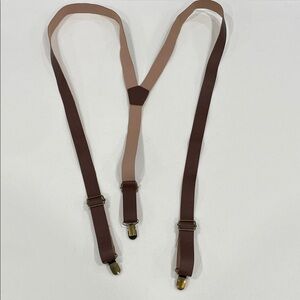 Craftsman made light brown leather suspenders brass